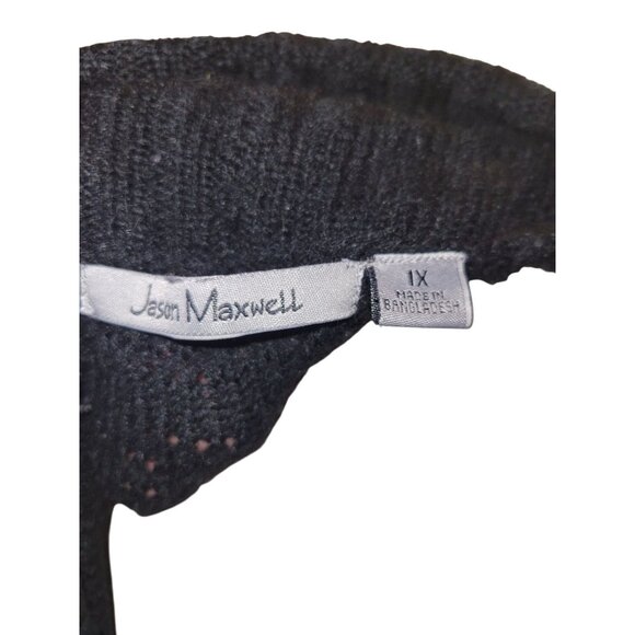 JASON MAXWELL Open Front Black Cardigan Sweater Lightweight Knit Long Sleeve - Picture 7 of 8